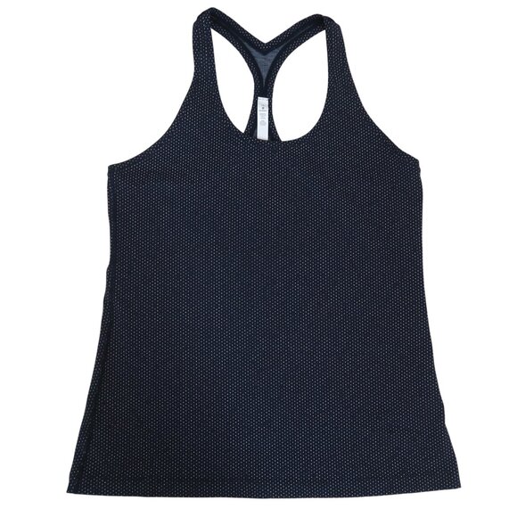 LULULEMON Cool Racerback II sz 14 Pacific Pointe True Navy polka dot EUC - Picture 2 of 7
